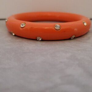 🧡 Vintage Y2K 2000's 00's Bright Orange Rhinestone Crystal Pave Bangle Bracelet